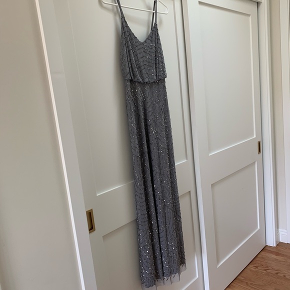 Adrianna Papell ArtDeco Beaded Blouson Gown Lead - Picture 3 of 6